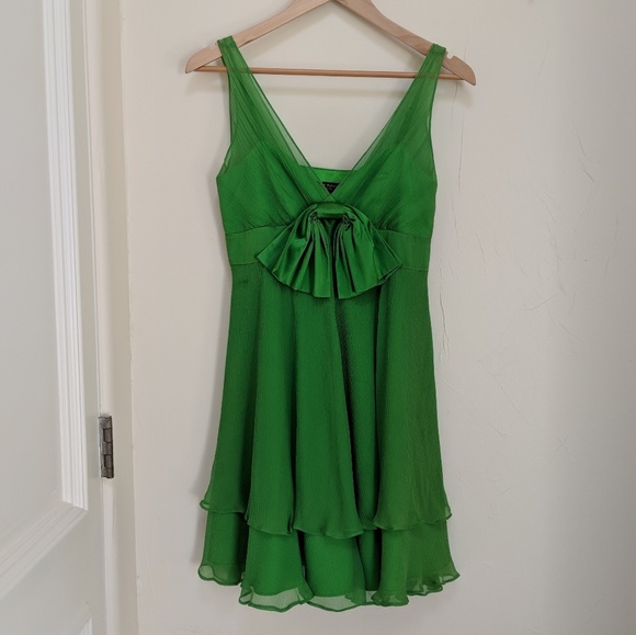 green silk cocktail dress